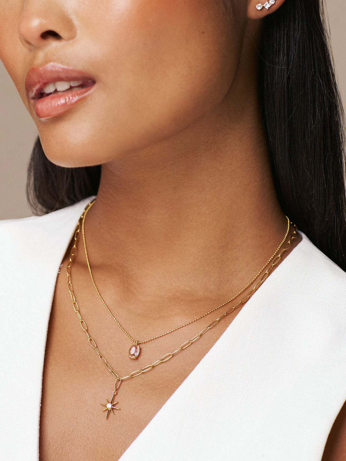 14K Gold-Plated Copper Zircon Pendant Necklace